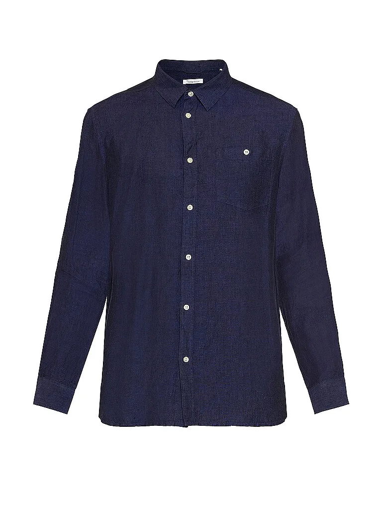 Camicia di lino blu S - Knowledge Cotton Apparel - FashionsVida