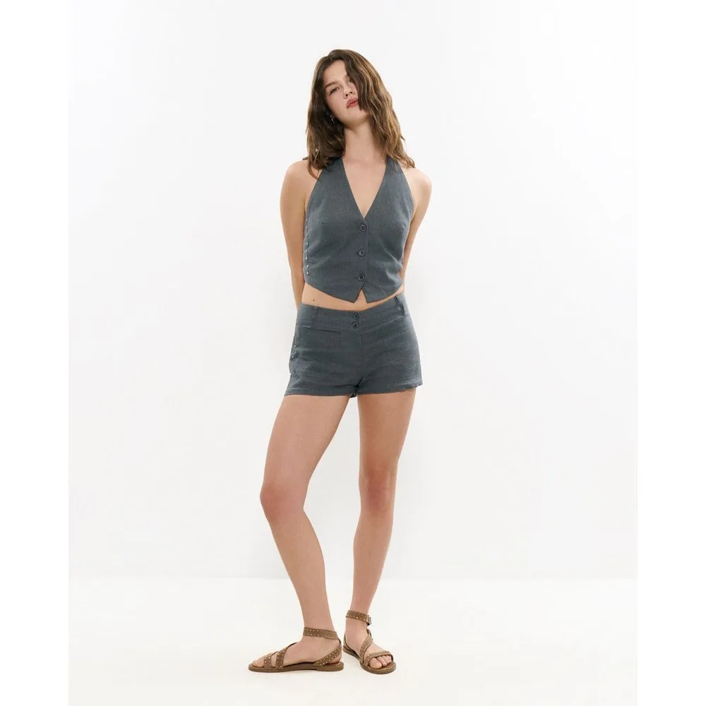 Short de mujer de lino con tachas - Brownie - FashionsVida