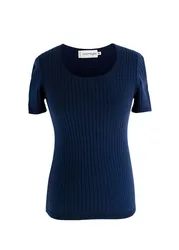 Royal Blue Ribbed Short Sleeve Basic Tee