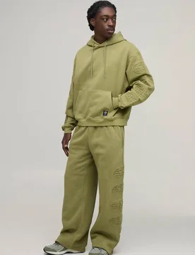 Men's Oversized Boxy Worldwide Embossed Wide Leg Tracksuit Khaki Size 5X-Large Khaki 5XL - boohooMAN - FashionsVida