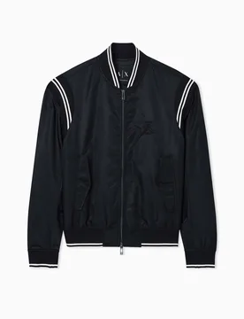 Bomber Exchange nero con ricamo logo tono su tono sul retro - Armani - FashionsVida