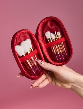 Set di pennelli da trucco da viaggio con astuccio 11 pezzi - maroon