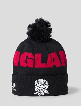 England Rugby Unisex 26/27 Bobble Beanie Hat - Black O/S unisex - Castore - FashionsVida