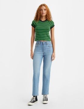 Para mujer. 72693-0165 Jeans rectos tobilleros Ribcage (23/27), Casual, Algodón, Denim