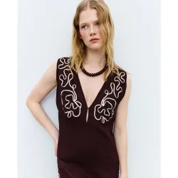 Vestido sin mangas de mezcla lino con bordados