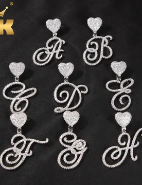 TBTK A-Z Cursive Initial Letters With Heart Clasp Pendant Necklace Iced Out Cubic Zircon Charm HipHop Rapper Jewelry - Aliexpress - FashionsVida