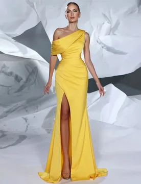 Simple Mermaid Formal Evening Dress One Shoulder Beading Criss Cross Satin Prom Pageant Party Gowns Robe De Soiree - Aliexpress - FashionsVida