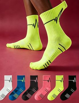 Pares de calcetines deportivos con patrón de electrocardiograma divertido para mujeres y hombres, calcetines deportivos para pareja, adecuados para c
