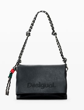 Bolso mediano logo charm, Mujer, Poliuretano, Negro, U