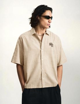 Chemise À Manches Courtes Brodée S Beige