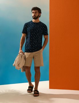 T-shirt in cotone stampato - blu scuro