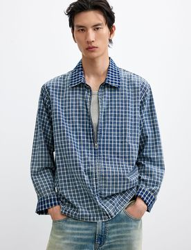 Camisa cuadros manga larga, Hombre, Algodon, Azul, S