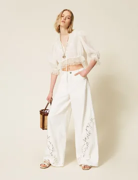 Pantalon en bull avec broderie - TWINSET - FashionsVida
