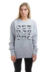 Women's Multi Face Mickey Mouse Cotton Sweatshirt in Grey Size: XL - Grey - Size: XL
