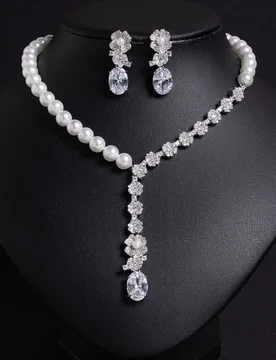 Gorgeous Set Ladies Accessories Flower Pearl Jewellery Necklace Earrings Fire Set 2 Pcs Party Dress Bridal Wedding Gift M-35 - Aliexpress - FashionsVida