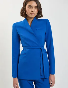 Tailored Collarless Belted Blazer - Cobalt - Size: 10 - Karen millen - FashionsVida
