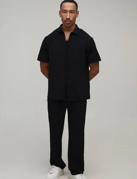 Herren Kurzarm Jersey Fischgrät-Hemd und Hosen Set Black Größe 4XL - boohooMAN - FashionsVida