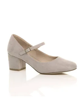 Women's Mid Block Heel Mary Jane Court Shoes in Grey Size: 4 - Grey - Size: 4 - Ajvani - FashionsVida