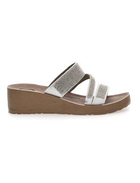 Ciabatte argento con zeppa glitterata G006 37
