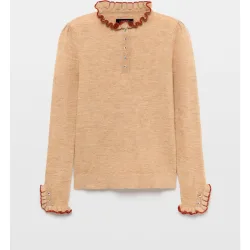 Jersey manga larga de mujer con cuello polo