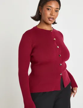 Womens Plus Gold Button Crew Neck Peplum Cardigan - Burgundy - Size Uk 16-18 (Womens) - Boohoo - FashionsVida