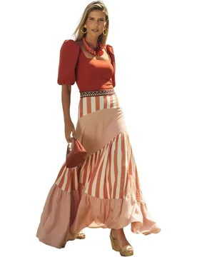 Falda larga boho-chic con estampado de rayas - MIPHAI - FashionsVida