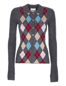 Ganni Grey Jacquard Polo