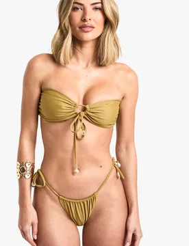 Womens Shell Trim Knot Bandeau Bikini Top - Green - Size 16 Uk - Boohoo - FashionsVida