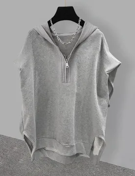 Fashion Solid Color Zipper Loose Sleeveless Hooded T-Shirts Men's Clothing Summer New Oversized Korean Tops Casual Tank Top - Aliexpress - FashionsVida