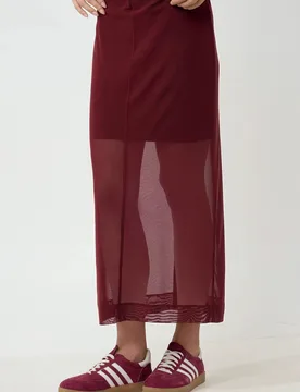Womens High Waist Lace Midi Skirt Pika Collection - Burgundy - Size X-Large - Hiccup - FashionsVida