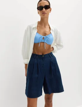 Pure Linen High Waisted Shorts Navy female - M&S - FashionsVida