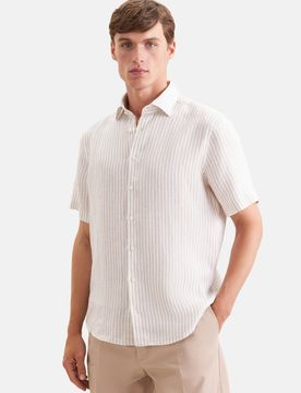Shaped Leinenhemd Gestreift Beige 41