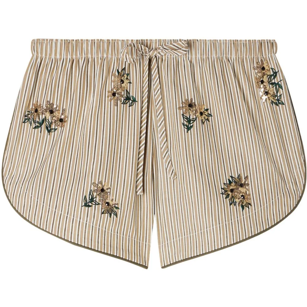 Short recto de mujer de rayas y flores bordadas - sandro - FashionsVida
