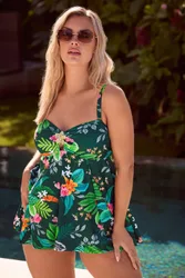 Women's Tropical Print Tankini Top Size: 34-36 - Multicolor - Size: 34-36