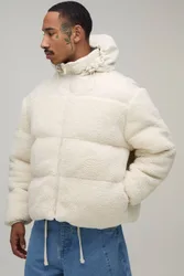 Herren Kastige Steppjacke Mit Nylon & Borg-Einsätzen Ecru Größe Medium