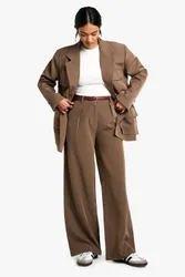 Womens Woven Tailored Wide Leg Trousers - Mocha - Size 12 Uk