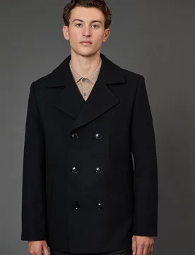 Men's Black Signature Wool Blend Peacoat Size: Small - Black - Size: S - Burton - FashionsVida