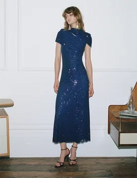 Glitter Crystals Blue Prom Dress Sexy Hollow Short Sleeves Long Banquet Party Gown Formal Wedding Guest Birthday Evening Robe - Aliexpress - FashionsVida