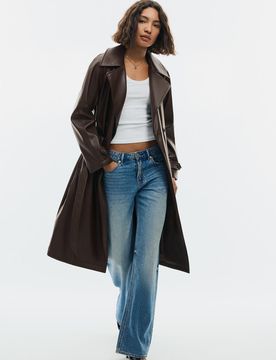 Langer Trenchcoat aus Kunstleder Braun XL