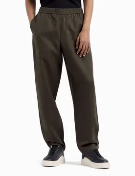 Pantalone Exchange verde militare in misto lino e cotone a gamba larga - Armani - FashionsVida