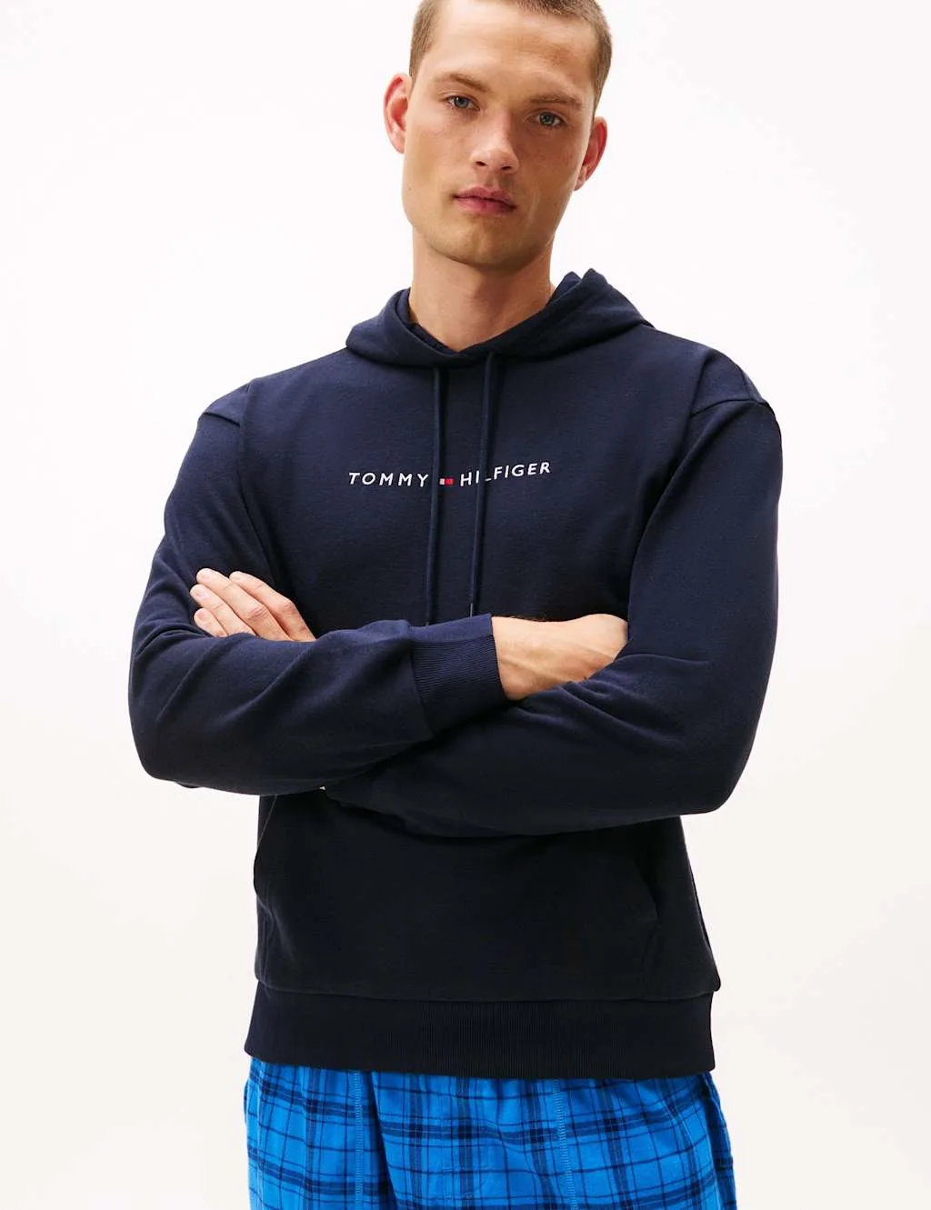 Cotton Blend Hoodie Navy male - Tommy hilfiger - FashionsVida