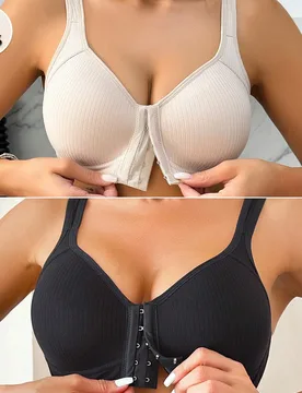 Set de 2 sujetadores inalámbricos con cierre delantero - Con almohadillas fijas - Diseñado para tallas C-E Forma natural del busto - Shein - FashionsVida