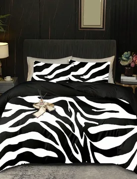Piezas Juego de ropa de cama con estampado de cebra (1 Funda nórdica + 1/2 Funda de almohada, Relleno de almohada no incluido), Juego de ropa de cama - Shein - FashionsVida