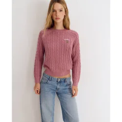 Jersey de mujer de trenzas con perrito bordado