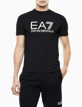 T-shirt mezza manica nera in cotone con maxi stampa logo - EA7 - FashionsVida