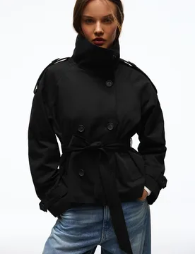 Trench Col Montant Xs Noir - Bershka - FashionsVida