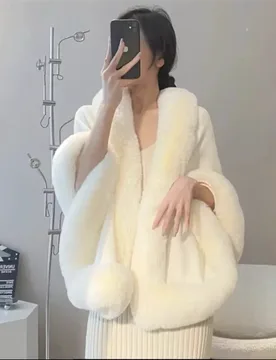 Autumn and Winter New Imitation Otter Rabbit Fur Collar Shawl Cape Plus Size Women's Knitted Cardigan Loose Shawl Jacket - Aliexpress - FashionsVida