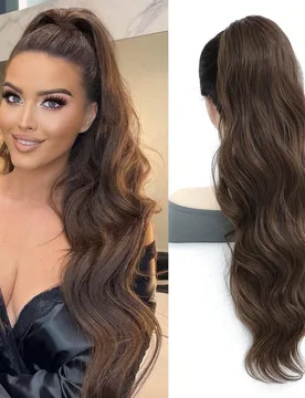 Extensiones de cola de caballo con cordón sintético resistente al calor de 26 pulgadas de largo, esponjoso y ondulado, para mujeres - Shein - FashionsVida