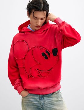 Sudadera bordado Mickey™, Hombre, Algodon, Rojo, XS