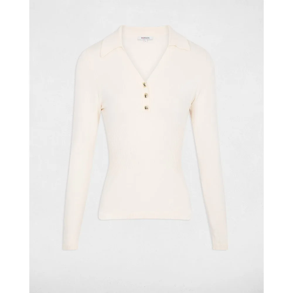 Jersey de mujer entallado con cuello polo - Morgan - FashionsVida